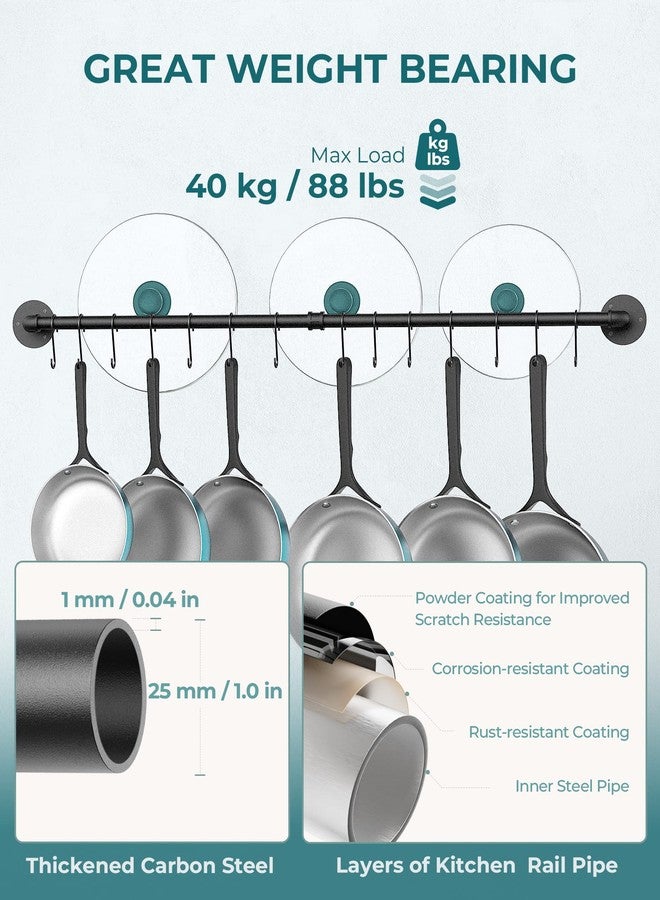 OROPY 38 inch Pot Bar Rack Wall Mounted Detachable Pans Hanging Rail Kitchen Lids Utensils Hanger with 14 S Hooks Black - Image 5