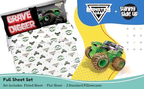 Sunny Side Up Monster Jam Grave Digger Full Sheet Set 4 Piece Kids Bedding Set Includes Pillow Cover Super Soft Microfiber Sheets - Image 3