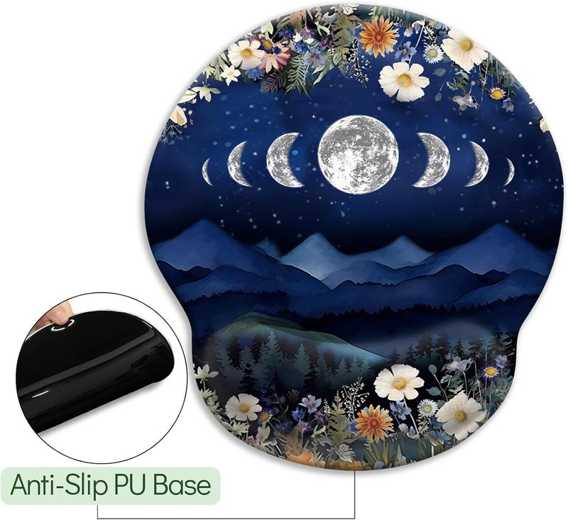 LIMKRIAN Ergonomic Mouse Pad with Wrist Rest, Moon Mountain Mouse Pad Wrist Support Gaming Mousepad with Non-Slip Pain Relief PU Base, Cute Office Desk Accessories Funny Home Decor Supplies - Image 5