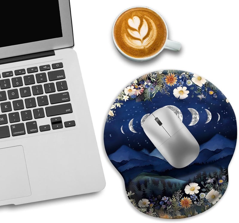 LIMKRIAN Ergonomic Mouse Pad with Wrist Rest, Moon Mountain Mouse Pad Wrist Support Gaming Mousepad with Non-Slip Pain Relief PU Base, Cute Office Desk Accessories Funny Home Decor Supplies - Image 3