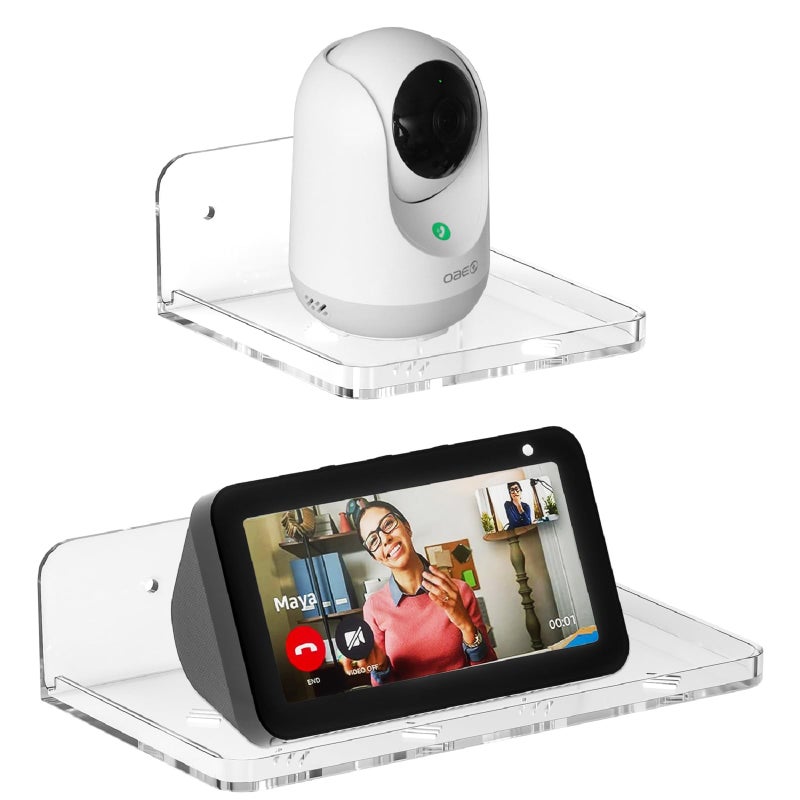 Liboer Wall Mount Floating Shelves for 2 Pcs Security Baby Camera Shelf Mini Speaker Other Small Items in Bedroom Bathroom Kitchen Living Room Clear Mini Shelf Flexible Use for Wall Space(S+L) - Image 1