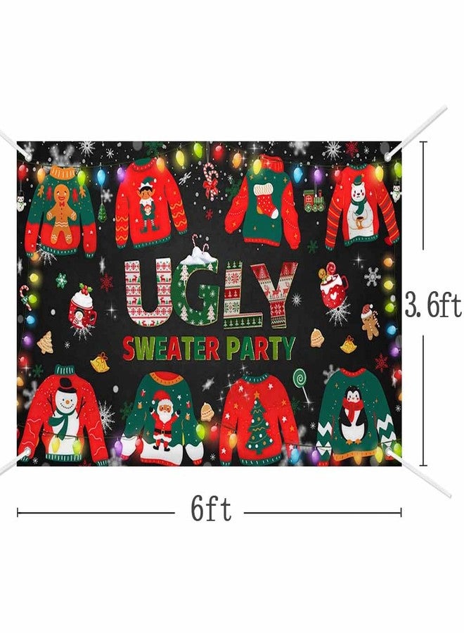 MEHOFOND Ugly Sweater Party Banner, Ugly Christmas Sweater Party Decorations, Winter Sweater Christmas Elfed UP Party Decorations, Xmas Family Holiday Photo Props Party Supplies, 70.8x43.3 Inch - Image 3