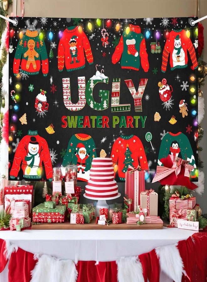MEHOFOND Ugly Sweater Party Banner, Ugly Christmas Sweater Party Decorations, Winter Sweater Christmas Elfed UP Party Decorations, Xmas Family Holiday Photo Props Party Supplies, 70.8x43.3 Inch - Image 2