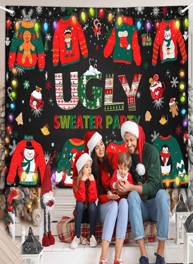 MEHOFOND Ugly Sweater Party Banner, Ugly Christmas Sweater Party Decorations, Winter Sweater Christmas Elfed UP Party Decorations, Xmas Family Holiday Photo Props Party Supplies, 70.8x43.3 Inch - Image 4