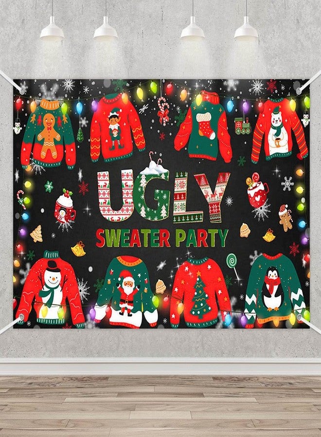 MEHOFOND Ugly Sweater Party Banner, Ugly Christmas Sweater Party Decorations, Winter Sweater Christmas Elfed UP Party Decorations, Xmas Family Holiday Photo Props Party Supplies, 70.8x43.3 Inch - Image 1