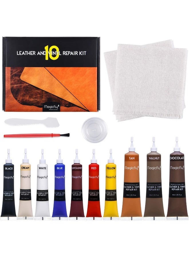 Magicfly Vinyl and Leather Repair Kit, 10 Colors Vinyl Repair Kit for Furniture, Sofa, Jacket, Boat Seat, Leather Repair Kit for Couches, Car Seat to Restore Any Material - Image 1
