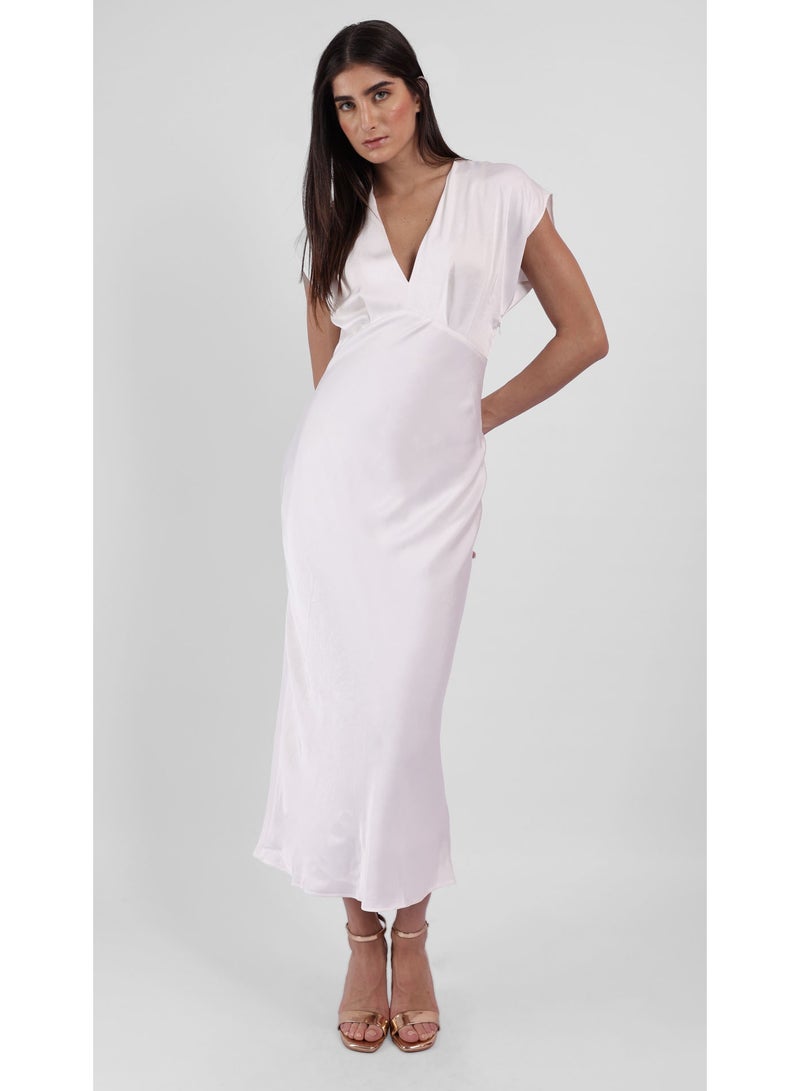 KYVELi Women's Silken Elegance Maxi Dress- White - Image 1