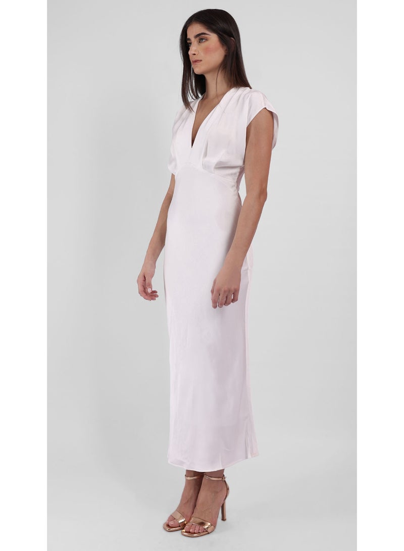 KYVELi Women's Silken Elegance Maxi Dress- White - Image 3