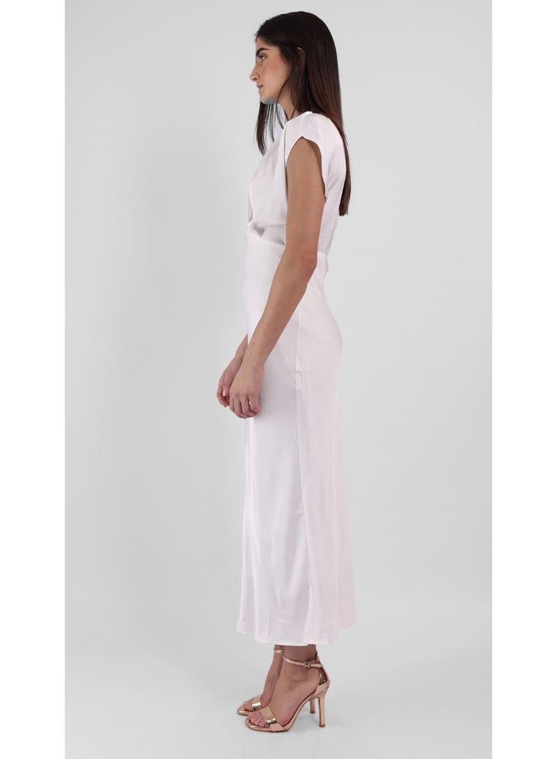 KYVELi Women's Silken Elegance Maxi Dress- White - Image 4