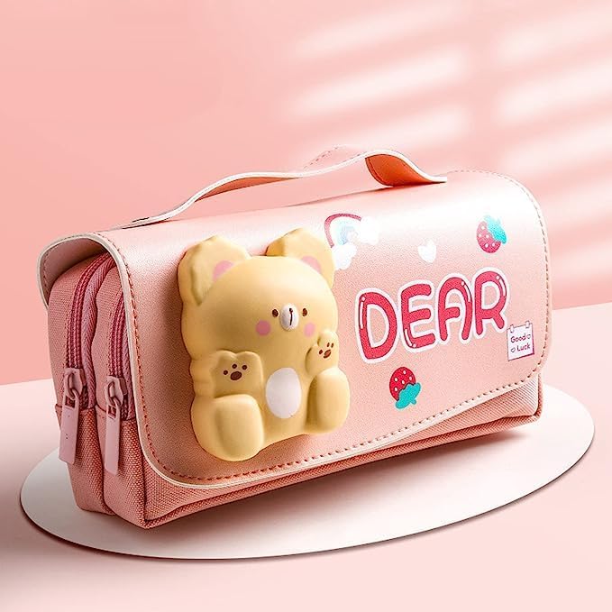 Parshya Dear Kawaii Large Capacity Pencil Case - 3D Eva with Cute Squishy Dear Pencil Case, Pencil Box for Kids, Zipper Pencil case for Boys, Return Gifts for Kids - Image 4