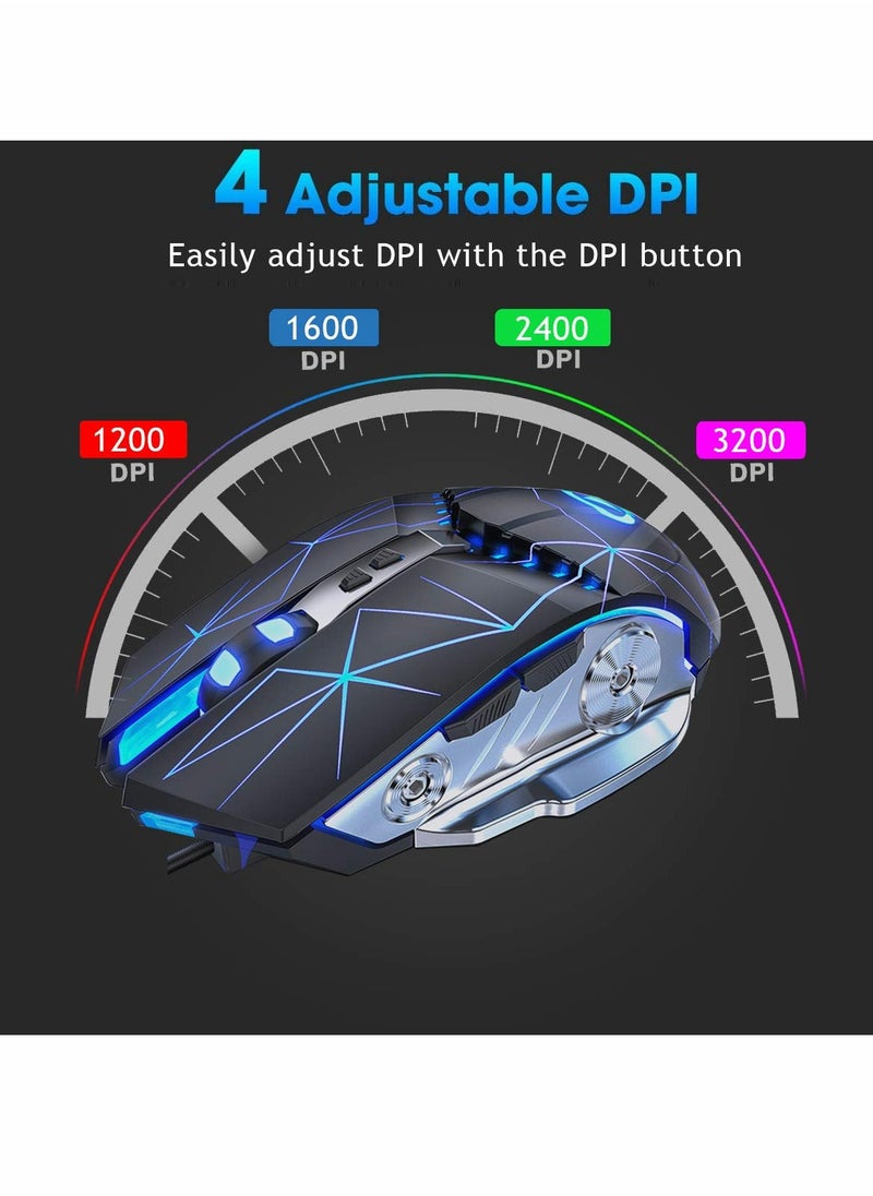 Generic - Gaming Mouse USB Wired RGB Backlit Silent Click Gamer Mouse with 4 Adjustable DPI Up to 3200, Comfortable Grip Ergonomic Optical Gaming Mice for Laptop PC Gamer Computer - Image 1