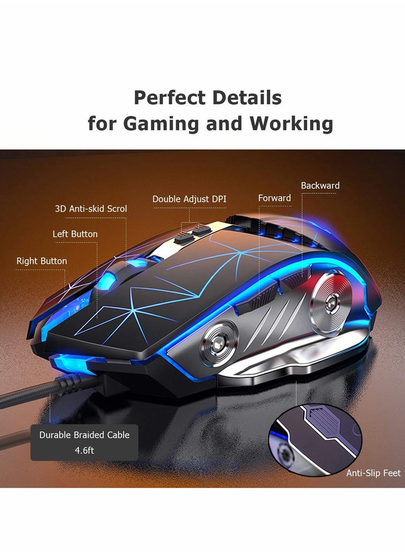 Generic - Gaming Mouse USB Wired RGB Backlit Silent Click Gamer Mouse with 4 Adjustable DPI Up to 3200, Comfortable Grip Ergonomic Optical Gaming Mice for Laptop PC Gamer Computer - Image 1