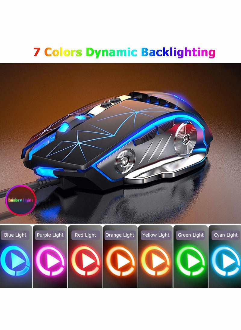 Generic - Gaming Mouse USB Wired RGB Backlit Silent Click Gamer Mouse with 4 Adjustable DPI Up to 3200, Comfortable Grip Ergonomic Optical Gaming Mice for Laptop PC Gamer Computer - Image 1