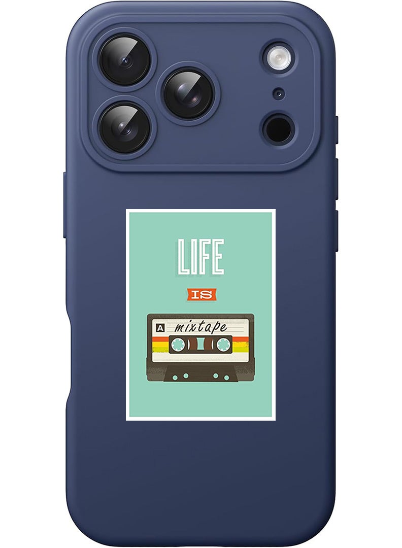 Theodor Protective Slim Fit Case Liquid Silicone Cover with Full Body Protection Anti-Scratch Shockproof Case For Apple iPhone 17 Pro Max (Blue) Life is a Mixtape - Image 1