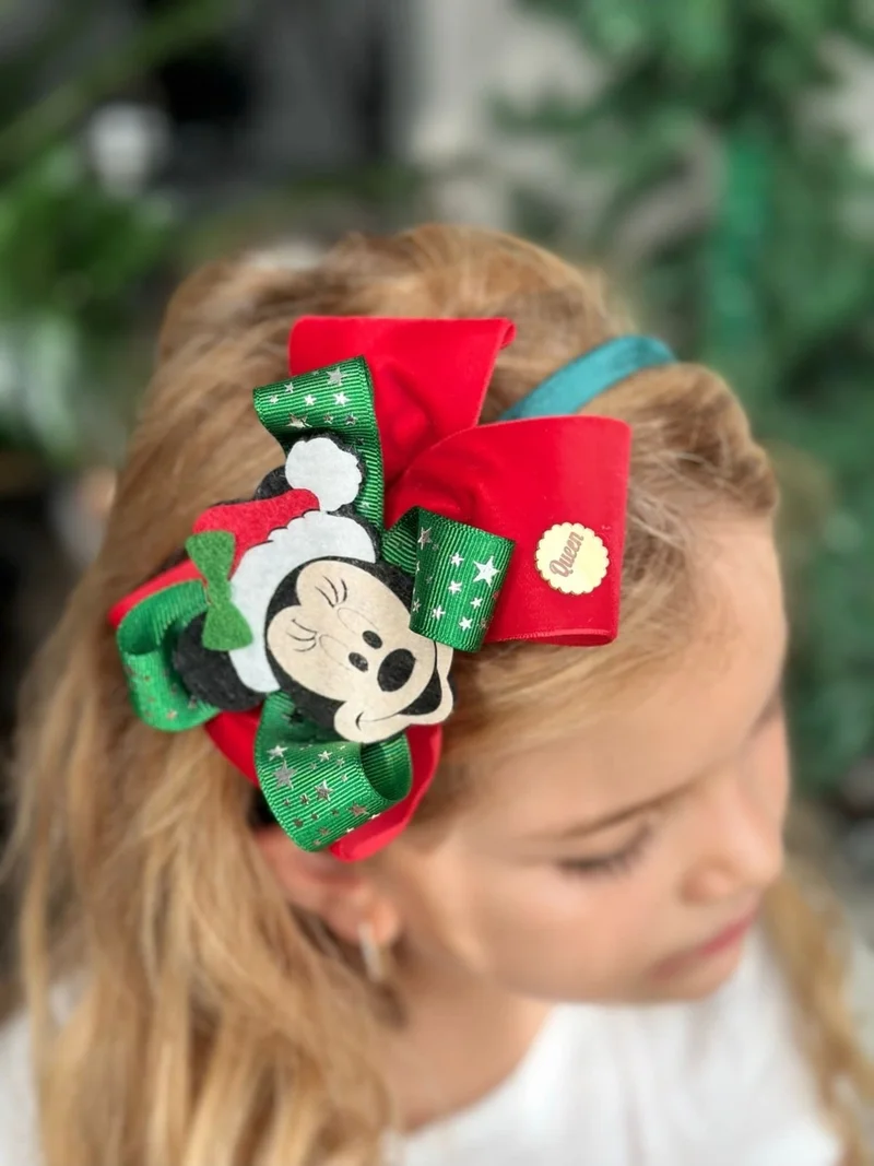 Queen Aksesuar Queen Accessory Christmas Special Design Luxury Disney Mickey Minnie Fancy Bow Velvet Women's Children's Tiara Party Crown