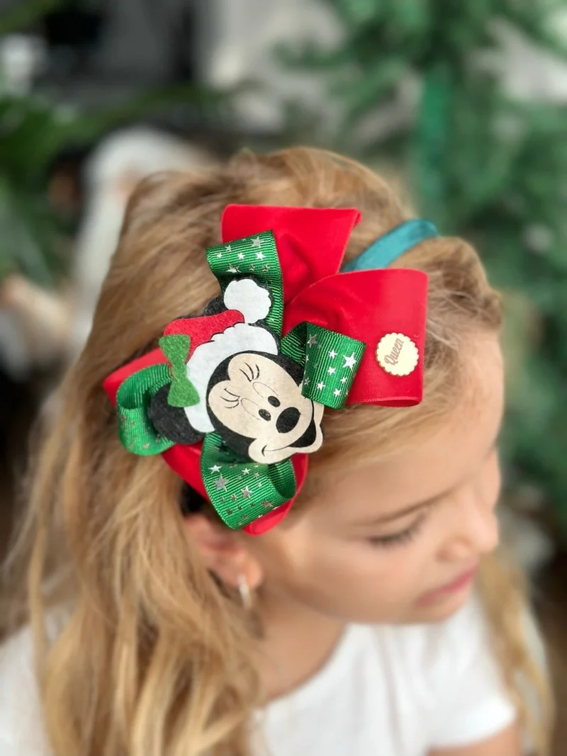 Queen Aksesuar Queen Accessory Christmas Special Design Luxury Disney Mickey Minnie Fancy Bow Velvet Women's Children's Tiara Party Crown