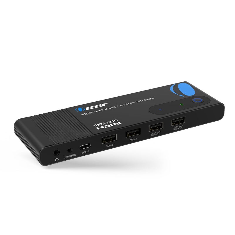 OREI 2x1 4K HDMI & USB-C KVM Switch, 4X Port USB-A, 1x USB-C Share Multiple Devices, Laptops, PC, on One Display Monitor, Keyboard Control, Peripheral Control, Analog Audio Out - Wired Remote Control - Image 1