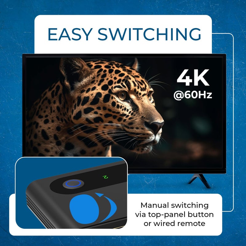 OREI 2x1 4K HDMI & USB-C KVM Switch, 4X Port USB-A, 1x USB-C Share Multiple Devices, Laptops, PC, on One Display Monitor, Keyboard Control, Peripheral Control, Analog Audio Out - Wired Remote Control - Image 4