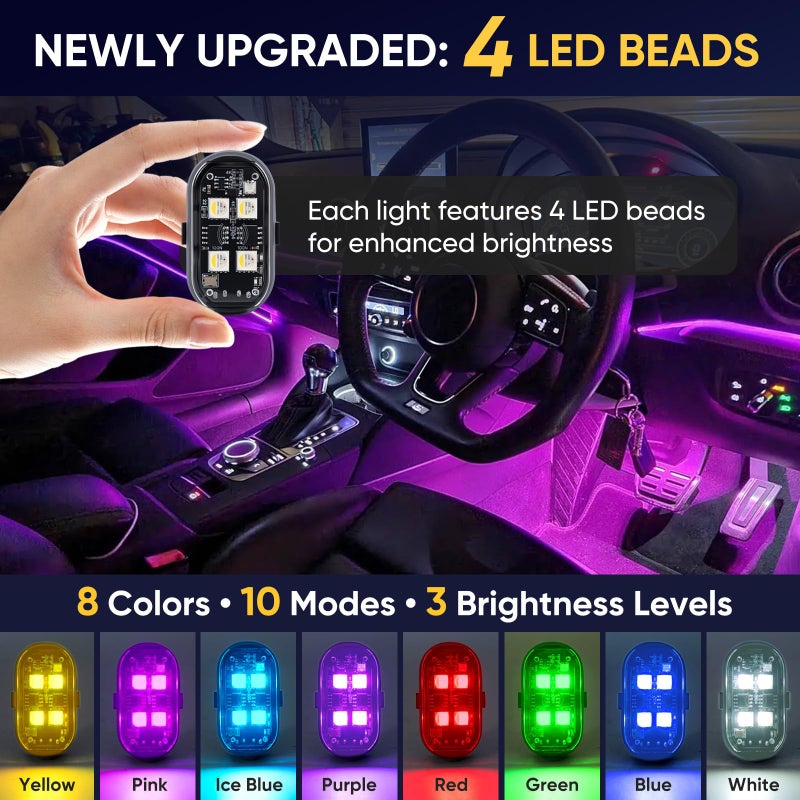 ترقية 4 المصابيح 8 قطع أضواء LED ستروب لاسلكية مع جهاز التحكم عن بعد 8 ألوان نوع C أضواء LED قابلة للشحن المضادة للتصادم ضوء تحذير للسيارة دراجة نارية دراجة بدون طيار الطائرات - Image 2