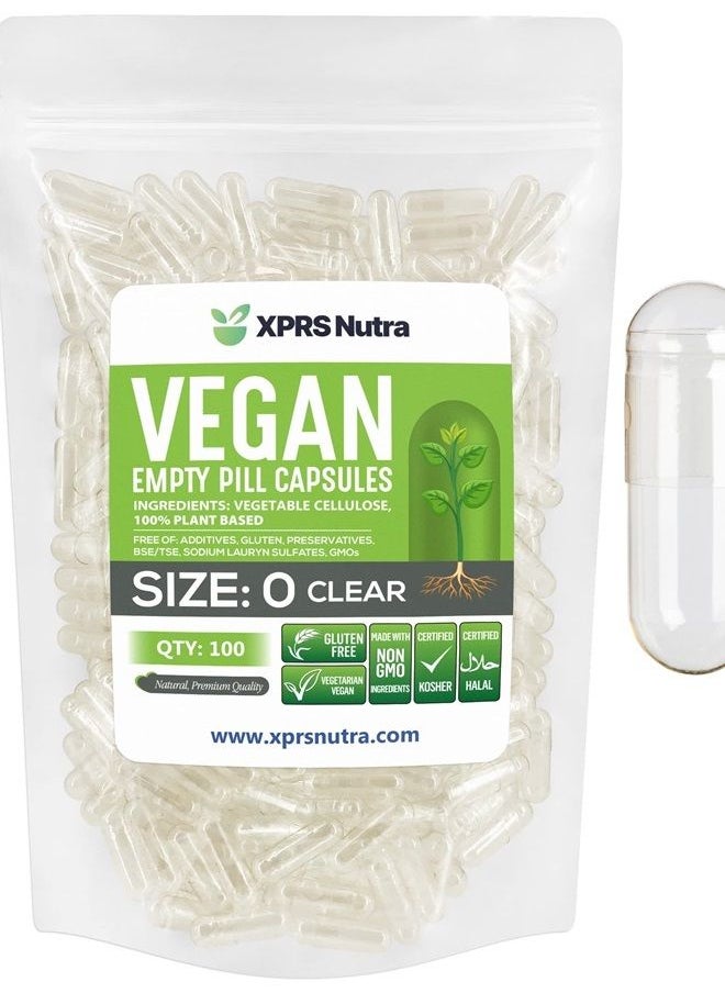 XPRS Nutra - Size 0- Empty Vegan Capsules - Vegetarian - DIY Vegetable Capsule Filling - Veggie Pill Capsules Empty Caps (100 Count, Clear) - Image 1