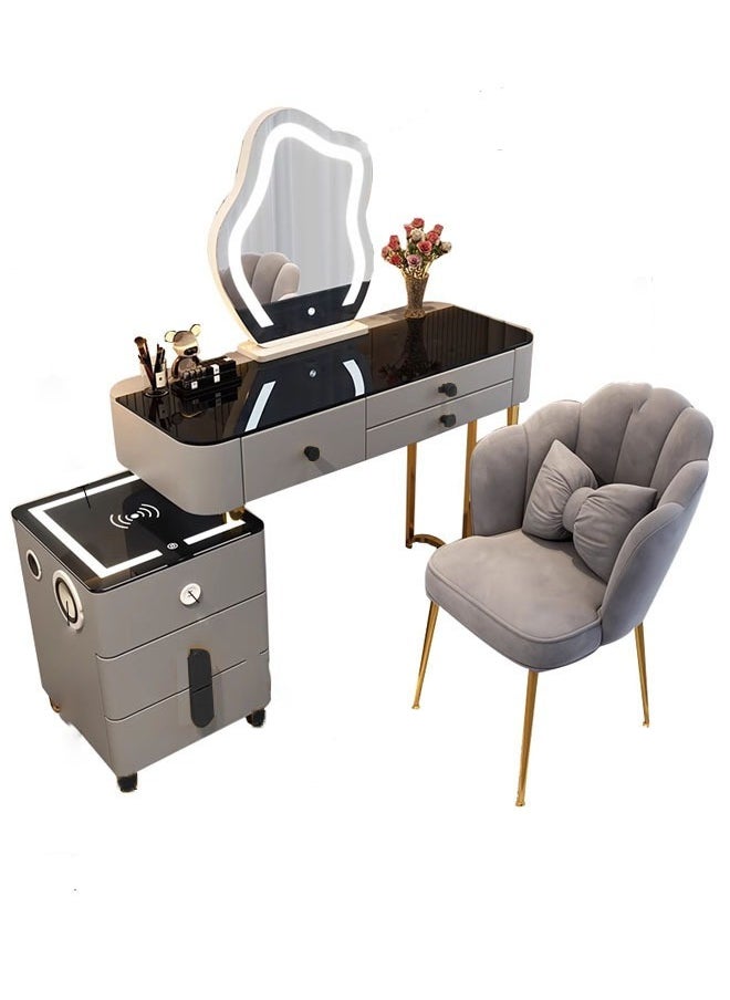 Makeup Vanity Table Dressing Table Flip Mirror With Drawers And Chair With BT Speaker ,wireless charger and USB port