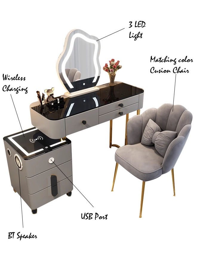 Makeup Vanity Table Dressing Table Flip Mirror With Drawers And Chair With BT Speaker ,wireless charger and USB port