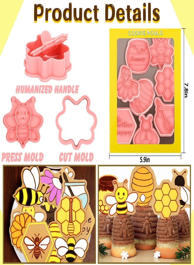 Hoolerry 16 Pcs Bee Cookie Cutters with Plunger Stamps Set Mini Bee Honeycomb Cookie Stamps 3D Plastic Biscuit Mold Fondant Cookie Stamper for Cookie Baking Birthday Party Supplies(Plain Style) - Image 5