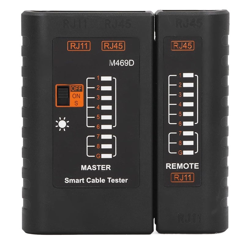 Network Cable Tester Portable, Black ABS Material, RJ45 RJ11 LAN and Telephone Line Tester - Accurate Detection, LED Display, Easy Carrying for Network Troubleshooting - Image 1