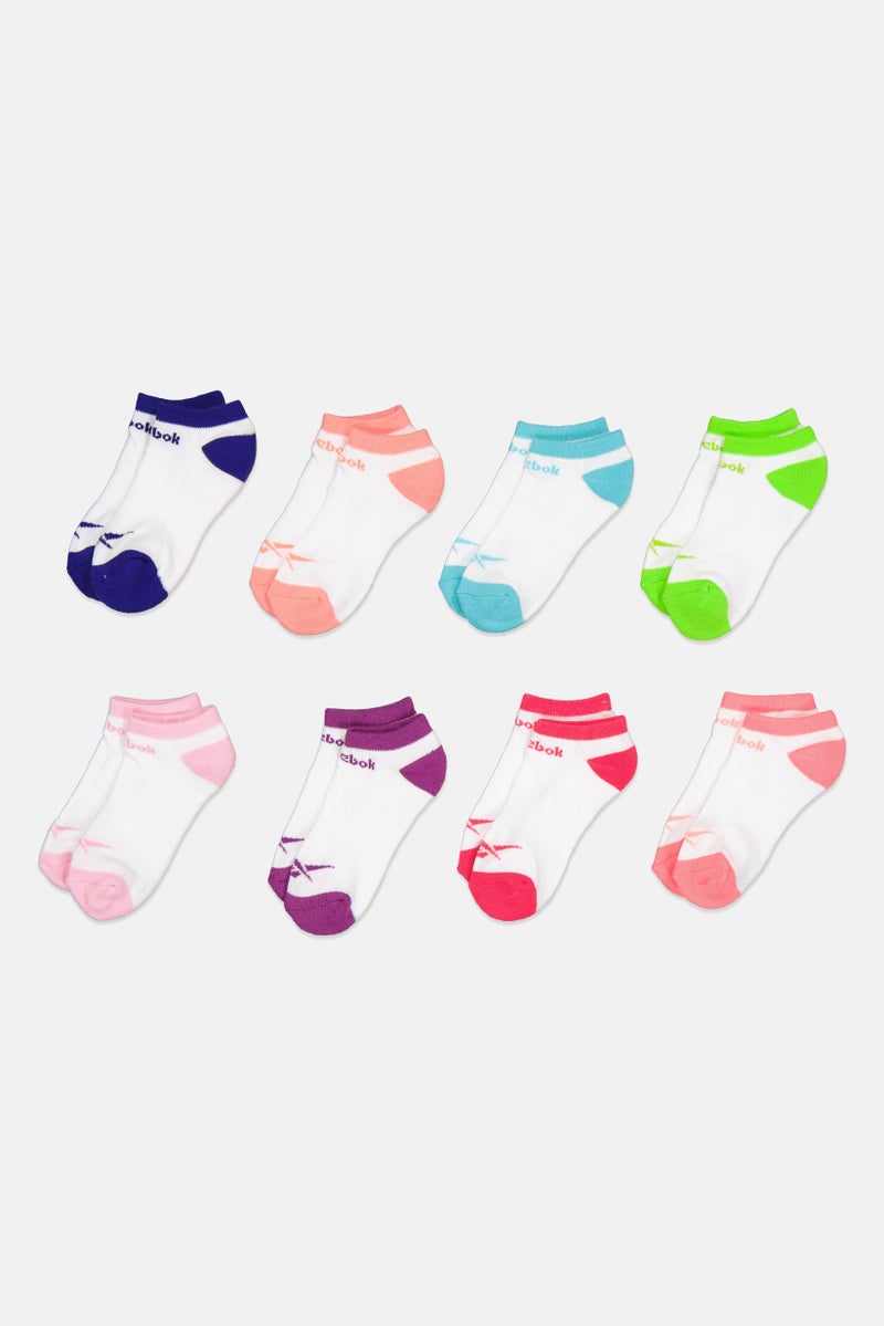 Reebok Kids Girl 8 Pairs Brand Logo No Show Cut Socks, Multicolor - Image 3