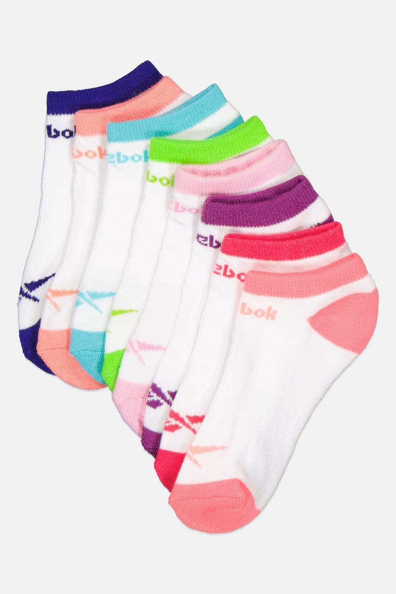 Reebok Kids Girl 8 Pairs Brand Logo No Show Cut Socks, Multicolor - Image 1