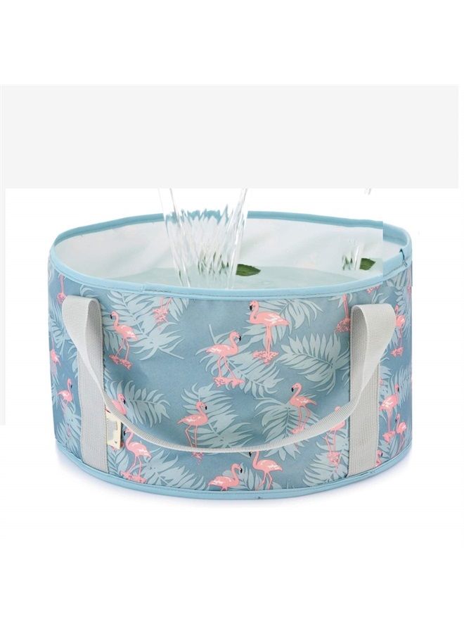 Semilyn Collapsible Foot Bath Basin for Travel Portable Foldable Foot Bath Tub for Soaking Feet Home Foot Spa Travel Water Bucket for Soaking Feet, Washing Vegetable and Fruit, Outdoor, Camping Blue flamingo - Image 1