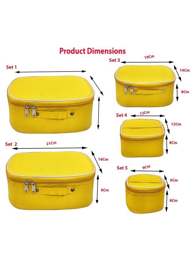 Luces 5 Pc Cosmetic Set Purse Size Makeup Bag Toiletry Travel Makeup Organizer Washable Waterproof Zippered Pouch Large Medium Small (Mustard)  - Image 5