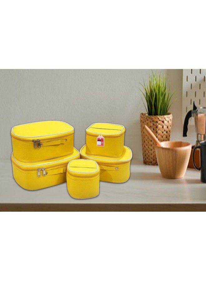 Luces 5 Pc Cosmetic Set Purse Size Makeup Bag Toiletry Travel Makeup Organizer Washable Waterproof Zippered Pouch Large Medium Small (Mustard)  - Image 3