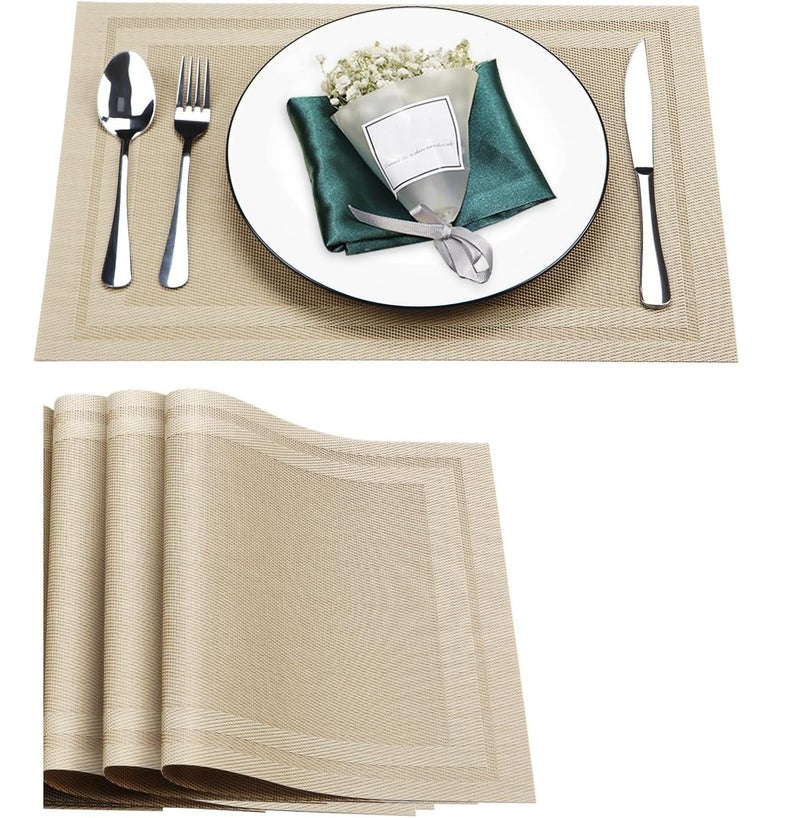 Cilveec Dining Table Mats 6 Pieces, Washable/Heat and Stain Resistant, Indoor/Outdoor Placemats, PVC Table Placemats, Beige/ 6 PCS - Image 4