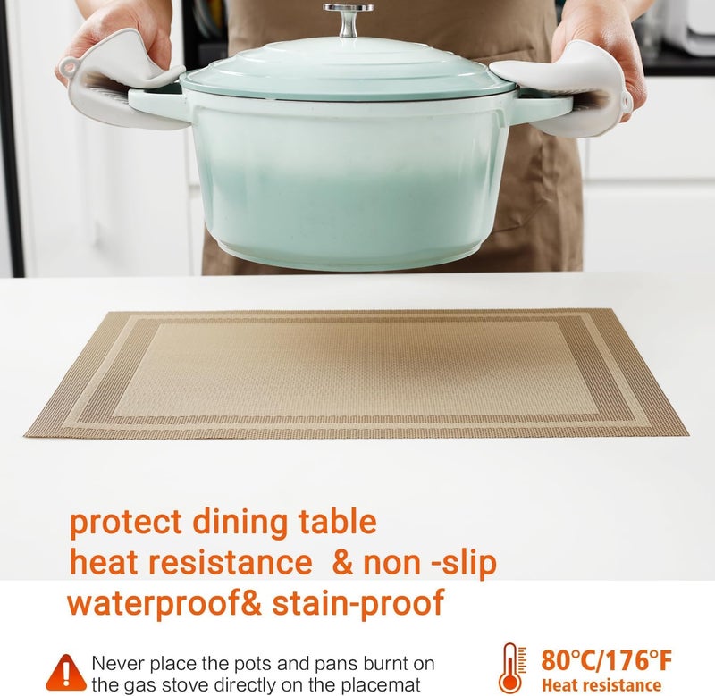 Cilveec Dining Table Mats 6 Pieces, Washable/Heat and Stain Resistant, Indoor/Outdoor Placemats, PVC Table Placemats, Beige/ 6 PCS - Image 5