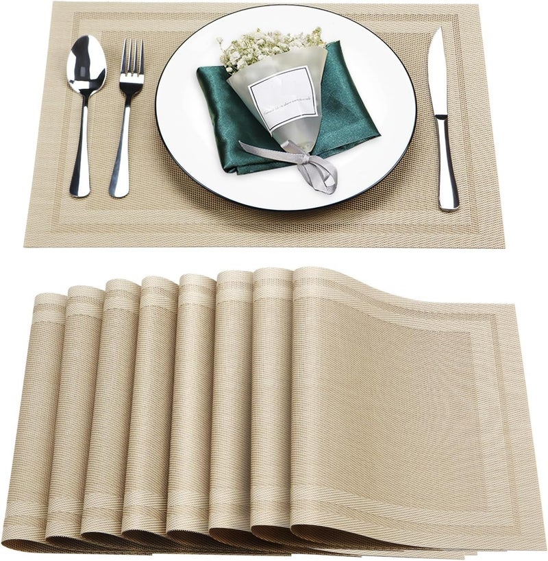 Cilveec Dining Table Mats 6 Pieces, Washable/Heat and Stain Resistant, Indoor/Outdoor Placemats, PVC Table Placemats, Beige/ 6 PCS - Image 1