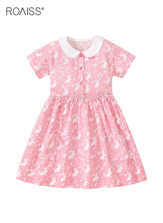 roaiss Girl's Summer Dress with Adorable Patterns, Doll Neck Dress with 2 Side Pockets, Casual Stylish Sundress for Little Girls, Suitable for Daily Wear or Any Occasion  - Image 1