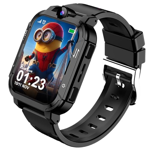 PunnkFunnk Musk Safeguard 5G/4G Kids Smart Watch with SIM Calling, GPS Tracker, Video Call, SOS Alerts, Face Unlock, Games, IP67, 800mAh Battery, Voice Chat, Maps(Black) - Image 1