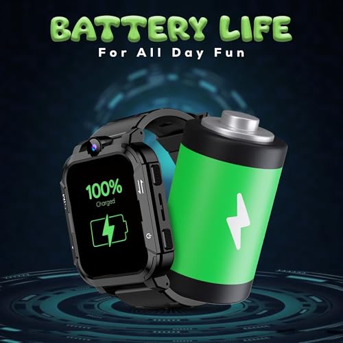 PunnkFunnk Musk Safeguard 5G/4G Kids Smart Watch with SIM Calling, GPS Tracker, Video Call, SOS Alerts, Face Unlock, Games, IP67, 800mAh Battery, Voice Chat, Maps(Black) - Image 2