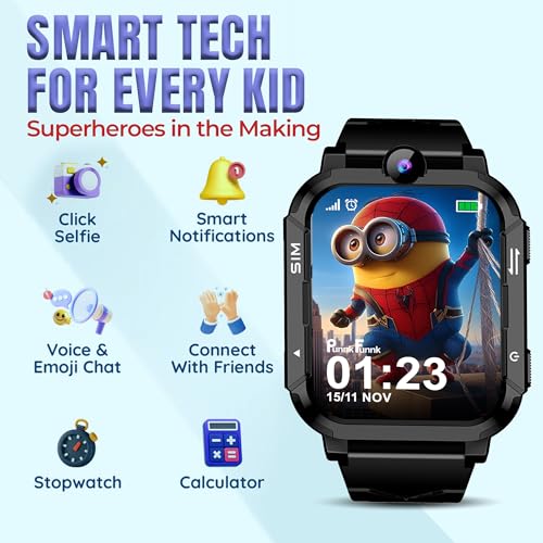 PunnkFunnk Musk Safeguard 5G/4G Kids Smart Watch with SIM Calling, GPS Tracker, Video Call, SOS Alerts, Face Unlock, Games, IP67, 800mAh Battery, Voice Chat, Maps(Black) - Image 5