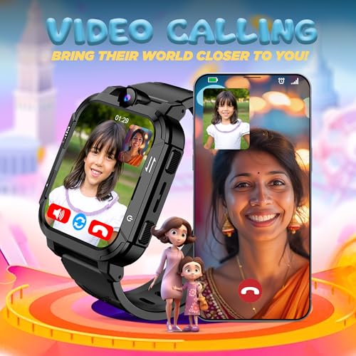 PunnkFunnk Musk Safeguard 5G/4G Kids Smart Watch with SIM Calling, GPS Tracker, Video Call, SOS Alerts, Face Unlock, Games, IP67, 800mAh Battery, Voice Chat, Maps(Black) - Image 3