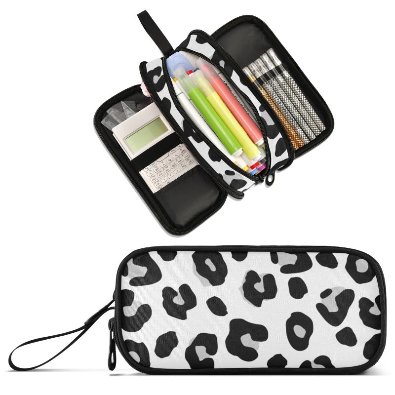 XUWU Leopard Print Large Capacity Pencil Case Pencil Pouch Office School Large Storage Pen Bag 3 Compartment pencil box for Adults School Teen Girl Boy Men Women - Image 2