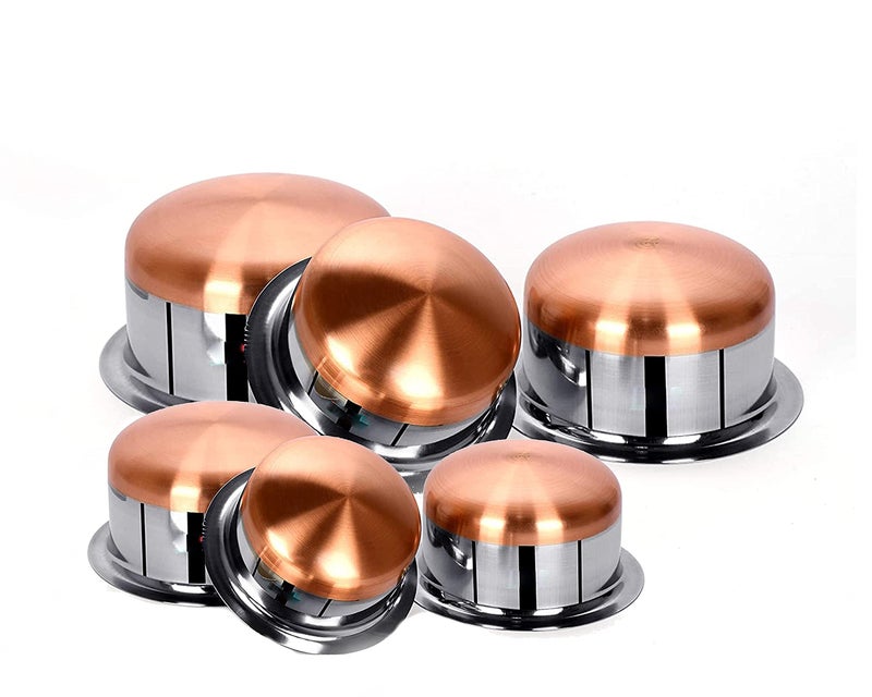 BLeaf BLeaf Stainless Steel-Round Copper Bottom Tope/Heavy Guage Top (Pack of 6) (1L, 1.25L, 1.5L, 2L, 2.5L, 3L) + 4 Pcs Ladle Set (Combo) - Image 2