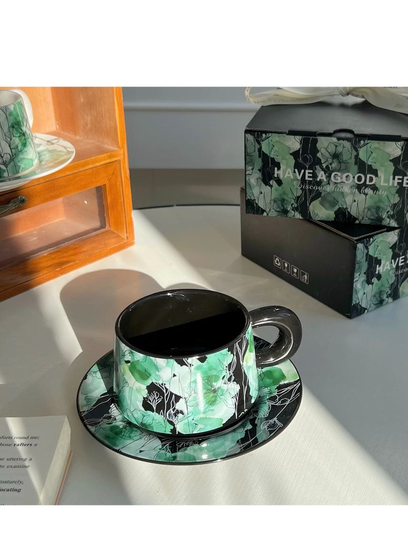 جوسكوين طقم أكواب قهوة خزفية مع طبق، كوب شاي مزخرف يدويًا بنمط زهور عتيق سعة 280 مل، أكواب ماء عصرية للمكتب والمنزل، علبة هدايا لعيد ميلاد النساء أو عيد الأم. - Image 5
