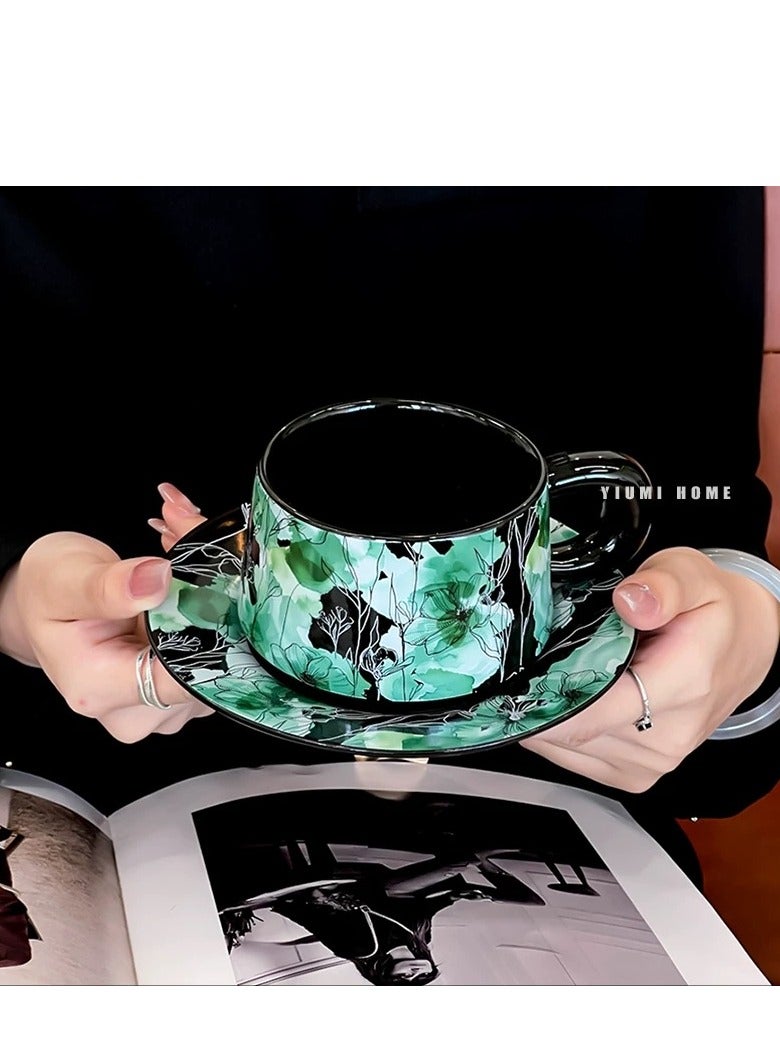 جوسكوين طقم أكواب قهوة خزفية مع طبق، كوب شاي مزخرف يدويًا بنمط زهور عتيق سعة 280 مل، أكواب ماء عصرية للمكتب والمنزل، علبة هدايا لعيد ميلاد النساء أو عيد الأم. - Image 4