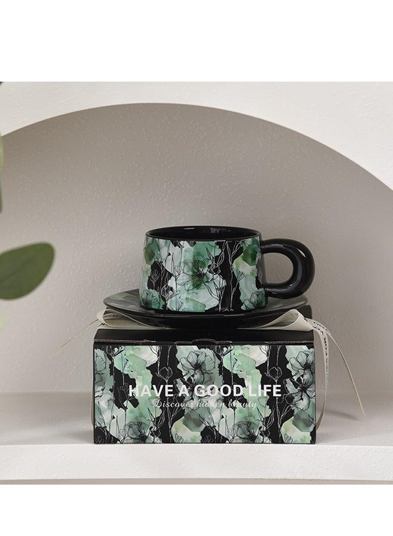 جوسكوين طقم أكواب قهوة خزفية مع طبق، كوب شاي مزخرف يدويًا بنمط زهور عتيق سعة 280 مل، أكواب ماء عصرية للمكتب والمنزل، علبة هدايا لعيد ميلاد النساء أو عيد الأم. - Image 3