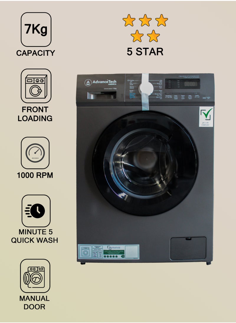 7kg Front Load Washing Machine with BLDC Inverter Motor, 1000 RPM, 15 Programs – Inox Finish
