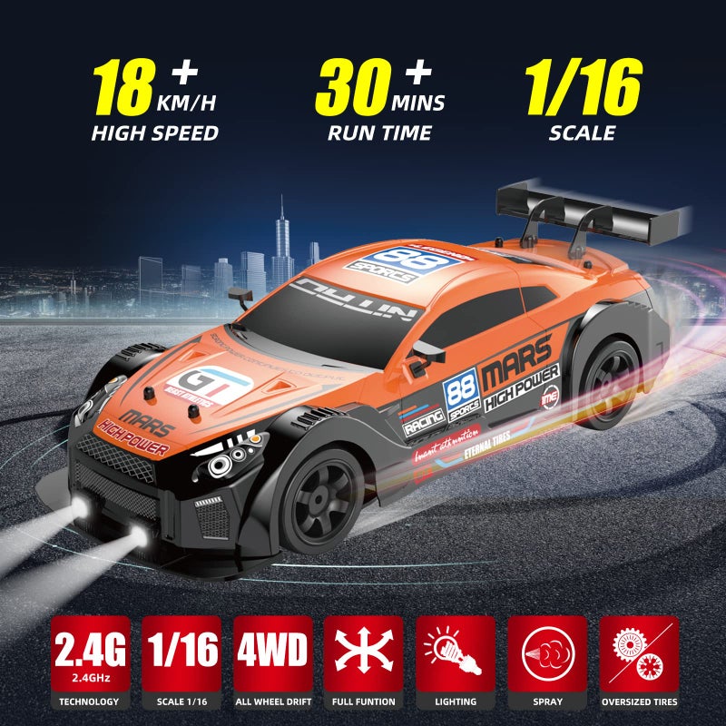 Sakeye RC Drift Car 24GHz 116 Scale 4WD High Speed Remote Control Cars Vehicle with LED Lights Two Batteries and Drifting Tires Racing Sport Toy Cars for Adults Boys Girls Kids - Image 3