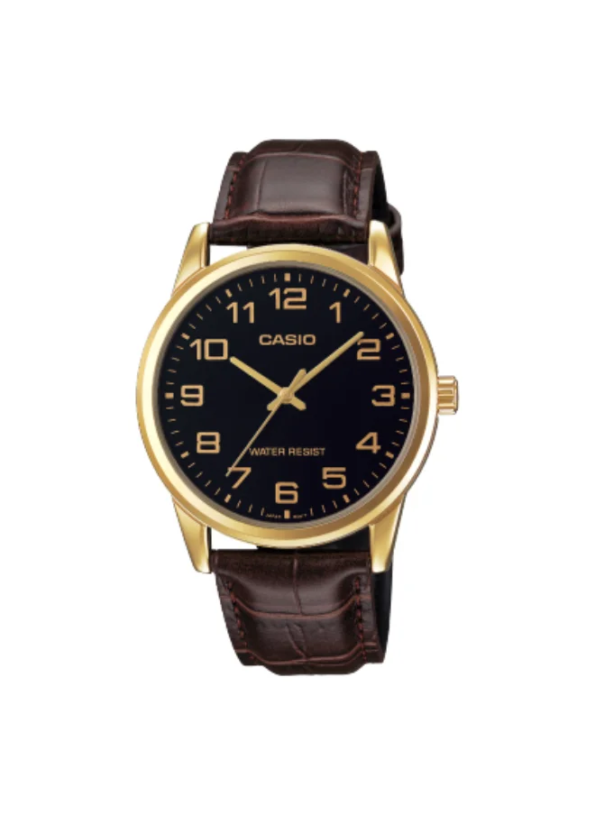 CASIO Men's Analog Display Watch With Brown Leather Strap - MTP-V001GL-1BUDF