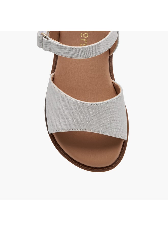 JUNIORS Girls Textured Flat Sandals with Hook and Loop Closure  - Image 3